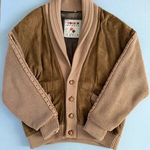 Vintage Rodier Hommes Paris Suede Cable Knit Brown Cardigan Sweater